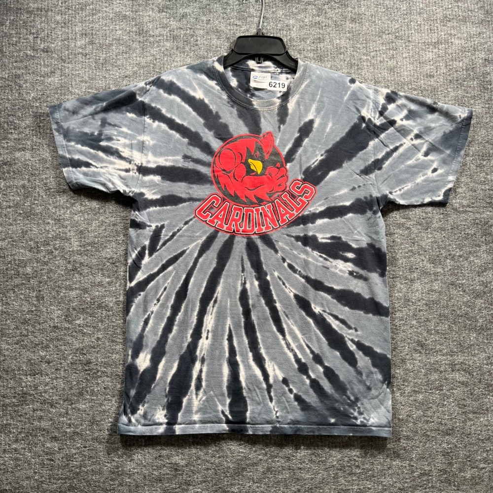 Port and Company Cardinals Tie Dye Graphic T-Shirt Mens Medium Black Gray Red
